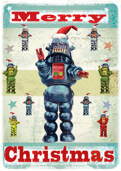 Merry Christmas Robot Pack of 5 Greeting Cards by Max Hernn - Click Image to Close